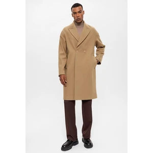 Koyu Bej Oversize Kruvaze Erkek Kaban