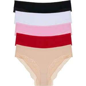 5'li Dantel Detaylı Orta Yüksek Bel Bambu Külot(Extra Esnek ve Extrayumuşak)