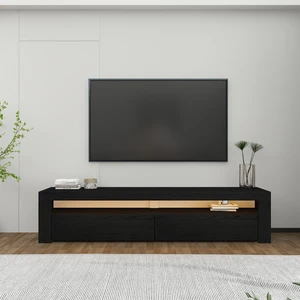 İnarch Dizayn Batı LED Işıklı 2 Kapaklı TV Sehpası – 150 cm – Minimal Tasarım, Ahşap Desenli Siyah
