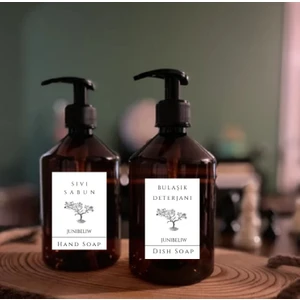 2li Set Beyaz Etiket Amber Mika Plastik Şişe Bulaşık Deterjanlık Sıvı Sabun 2x500ml BOŞ