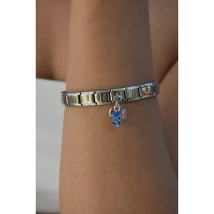 Çelik Italyan Charm  Bileklik ve Tekli Stitch Gümüş Ayarlanabilir Italyan Charm Çelik Bileklik 18CM