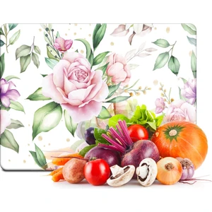 Cam Kesme Tahtası ve Sunum Tablası Vintage Karışık Gül Desenli