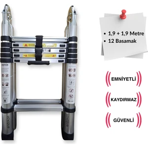 190+190 cm. - 6+6 Basamaklı A Tipi Teleskobik / Teleskopik Alüminyum Merdiven