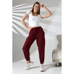 Şardonlu Penye Kompakt Paçası Lastikli Eşofman 21629 Bordo