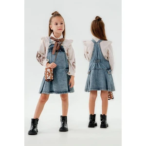 Miniğimin Cicileri Kol Işleme Detaylı Çantalı Kot Jile 3 lü takım - Mavi