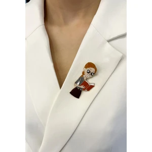 Mineli Kitap Okuyan Öğretmen Kadın Broş (6cm)