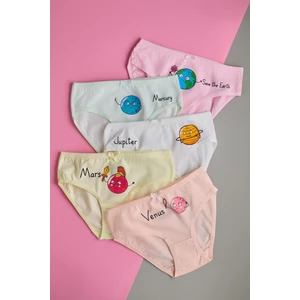 Kız Çocuk Gezegenler Baskılı 5li Paket Külot Slip BYO1857