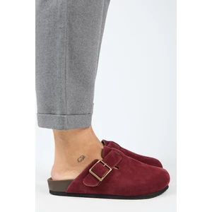 Zeta 2 Kadın  Deri Kemerli Tokalı Sabo Bordo Terlik