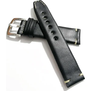Her Saate Uygun  El Yapımı 24  mm Hakiki  Deri Kordon Siyah 24MM