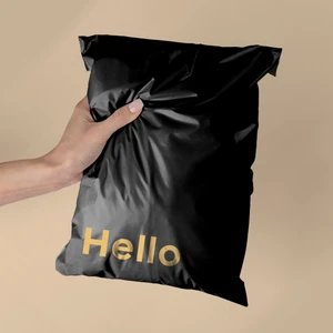 25*35+5 Hello Baskılı Siyah Kargo Poşeti 100 Adet