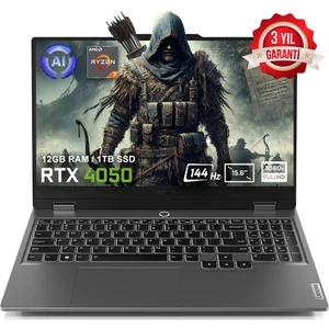 LOQ 15ARP9 83JC00E3TR AMD Ryzen 7-7435HS 12GB DDR5 1TB SSD RTX4050 6GB 15.6 inç 144Hz Full HD FreeDos Gaming Laptop