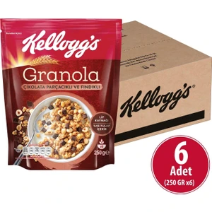 Çikolata Parçacıklı ve Fındıklı Granola 250 G x6 Adet, %44 Yulaf, Lif Kaynağı Kahvaltılık Gevrek