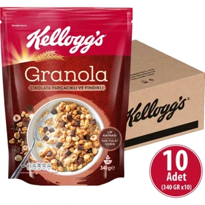 Çikolata Parçacıklı ve Fındıklı Granola 340 G x 10 Adet,%44 Yulaf Ezmesi, Lif Kaynağı Kahvaltılık Gevrek