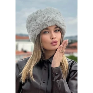Kadın Kışlık Luxury Gri Rus/slav Tarzı Suni Kürklü Peluş Tüylü Trenduşanka Kalpak Şapka