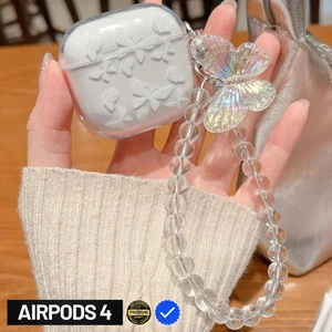 4. Nesil Uyumlu Simli Şeffaf Parıltılı Kelebek ve Boncuk Anahtarlık Kancalı Premium Kulaklık Kılıfı