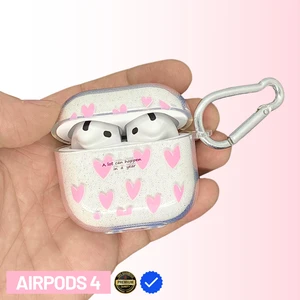 4. Nesil Uyumlu Simli Şeffaf Minik Pembe Kalpli ve Gümüş Anahtarlık Kancalı Premium Kulaklık Kılıfı