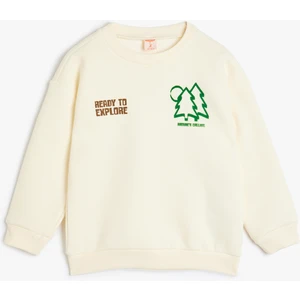 Doğa Temalı Bisiklet Yaka Baskılı Sweatshirt