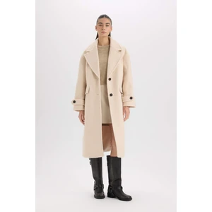 Regular Fit Uzun Kaşe Kaban Apoletli Ceket Yaka Cepli Düğmeli D4016AX24WN