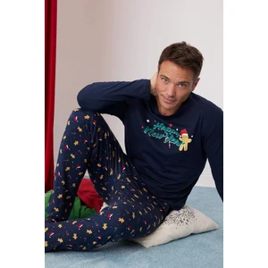 Yılbaşı Temalı Pijama Takımı Bisiklet Yaka Uzun Kollu Üst Uzun Alt D8220AX24WN