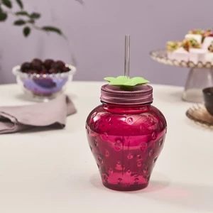 Çilek Transparent Pipetli Su Şişesi 750 ml