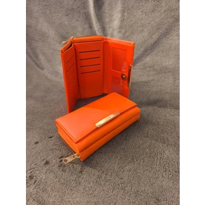 Yatay Tokalı Turuncu Renk Fermuarlı Çok Bölmeli Kadın Cüzdan