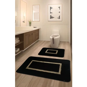 Feel Home Meram Kaymaz Taban,Süper Emici 2'Li Ultra Lüks Deri Detaylı Banyo Paspası Seti