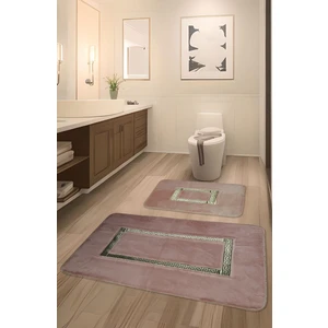 Feel Home Meram Kaymaz Taban,süper Emici 2'li Ultra Lüks Deri Detaylı Banyo Paspası Seti