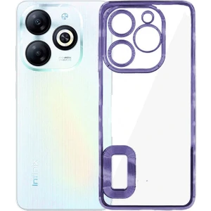 Case World Infinix Hot 40I Kapak Yanları Renkli Lens Korumalı Logo Gösteren Şeffaf Luxury Silikon Kılıf - Mor
