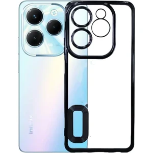 Case World Infinix Hot 40I Kapak Yanları Renkli Lens Korumalı Logo Gösteren Şeffaf Luxury Silikon Kılıf - Siyah