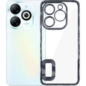 Case World Tecno Spark 20 Kapak Yanları Renkli Lens Korumalı Logo Gösteren Şeffaf Luxury Silikon Kılıf - Siyah