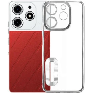 Case World Tecno Spark 10 Pro Kapak Yanları Renkli Lens Korumalı Logo Gösteren Şeffaf Luxury Silikon Kılıf - Gümüş