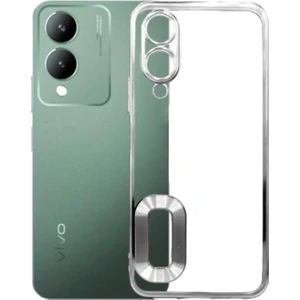 Caseart Vivo Y17S Kapak Yanları Renkli Lens Korumalı Logo Gösteren Şeffaf Luxury Silikon Kılıf - Gümüş