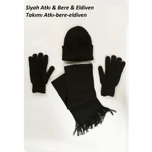 Eldiven Bere Atkı Örme Üçlü Set