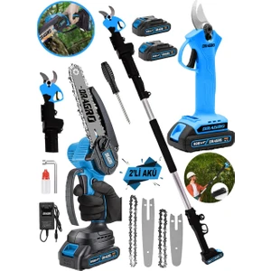 Alman 4x4 598 Vf 20 Ah 2'li Set 2 Akülü Şarjlı Ağaç Dal Kesme Budama Makası Testere Teleskopik