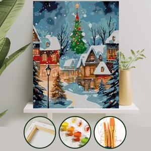 Palmiye Hobi Sanat Sayılarla Boyama Tuval Seti Fırça Boya Dahil (Çıtalı) 40X50 cm - Yılbaşı