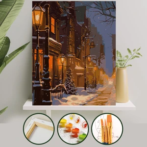 Palmiye Hobi Sanat Sayılarla Boyama Tuval Seti Fırça Boya Dahil (Çıtalı) 40X50 cm - Karlı Cadde