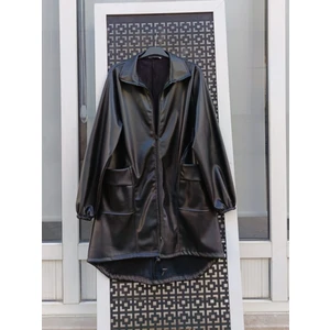 Büyük Beden Deri Ceket Siyah - 44