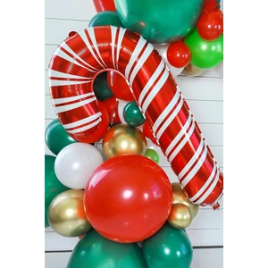 Atölye Mi Baston Şeker Folyo Balon Kırmızı Beyaz Yılbaşı Balonu 80CM