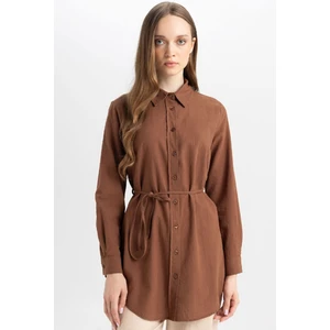 Regular Fit Poplin Basic Düz Uzun Kollu Gömlek Tunik D4160Ax24Au