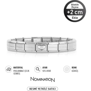 Italy Composable 925 Ayar Gümüş Dolgulu Gümüş Kalp ve Çelik Bileklik Sılver