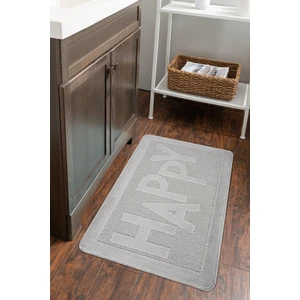 Doğal Kaymaz Taban Banyo Paspas Uzun Ömürlü Yumuşak Dokulu Su Emici Yıkanabilir Yazılı Paspas Gri Happy 60x100