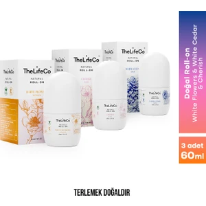 Doğal Roll-On Deodorant Cherish 60ml + White Cedar 60ml + White Flowers 60ml (Aluminyumsuz, Alkolsüz, Doğal)
