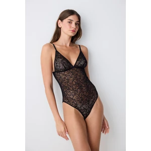 Üçgen Lace Dantel Siyah Bodysuit