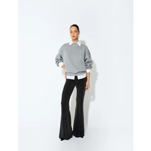 Uzun Kollu Bisiklet Yaka Taşlı Oversize Sweatshirt
