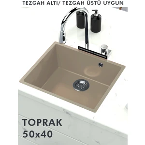 Hena Surface Granit Eviye Tek Gözlü Toprak 50  x  40 Evye Kuvars Tezgah Altına Uygun