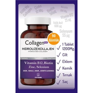 Collagen For You Hidrolize  Type 1-2-3 Keratin - Çinko-Folik Asit - Selenium - Biotin -Vitamin B12 1200 mg 90 tb