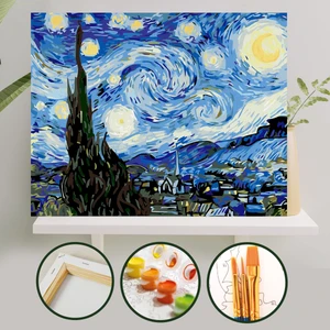 Palmiye Hobi Sanat Sayılarla Boyama Tuval Seti Fırça Boya Dahil (Çıtalı) 40x50 CM - Yıldızlı Gece