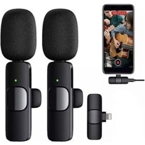 K9 Lightning Wireless (Kablosuz Mikrofon) Tak Çalıştır Telefon Tablet Ipad Çiftli Yaka Mikrofonu K9L2