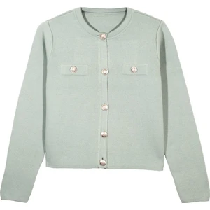 Mint Düğmeli Triko Hırka