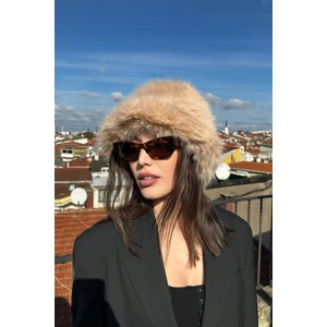 Suni Kürk Bucket Camel Kalpak Şapka Kadın  Uzun Tüylü Peluş Rahat Ayarlanabilir Tarz